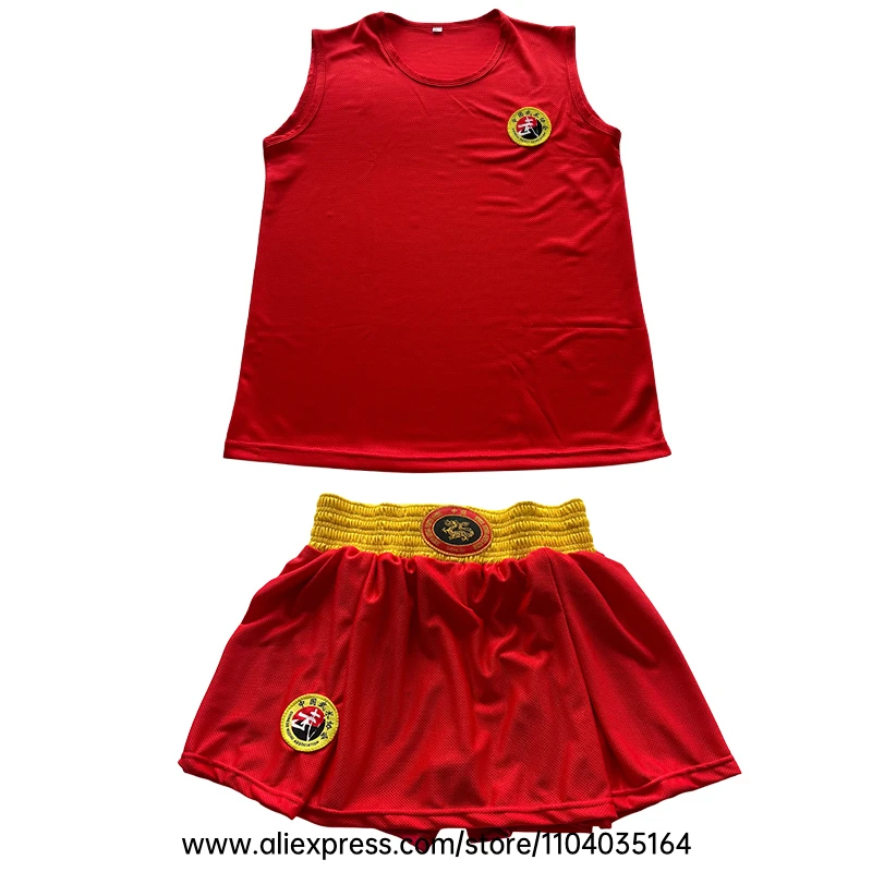 Women Sanda Boxing Uniform Set Sleeveless Tank Top with Skirt‑Style Shorts Martial Arts Training Outfit for Kickboxing Sparring