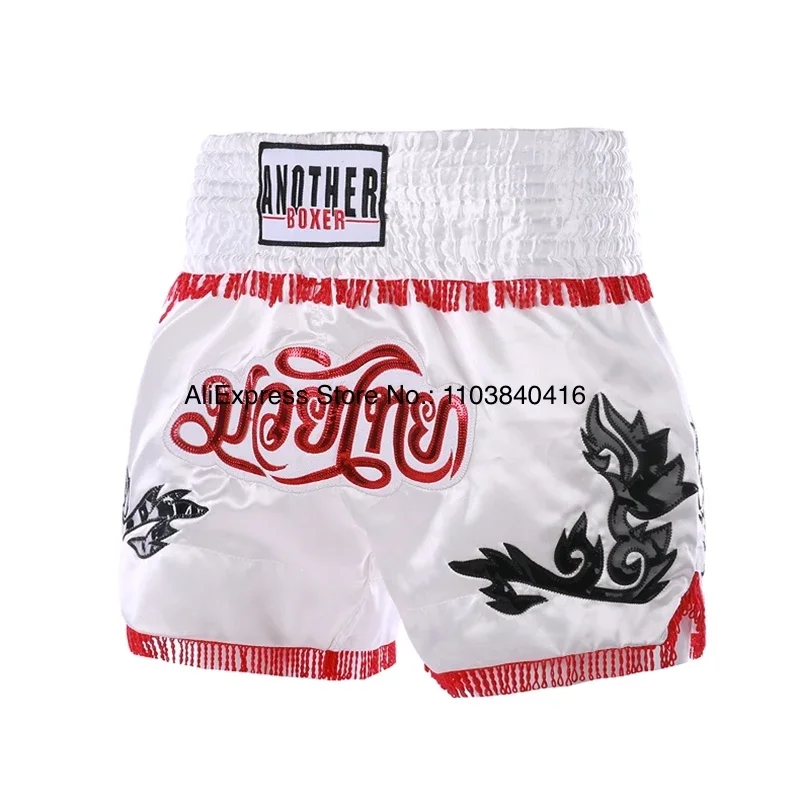 Short Muay Thai Tassels Boxing Shorts Satin Men's Women's Child MMA Martial Arts Boxeo Clothes Gym Cage Fight Kickboxing Pants