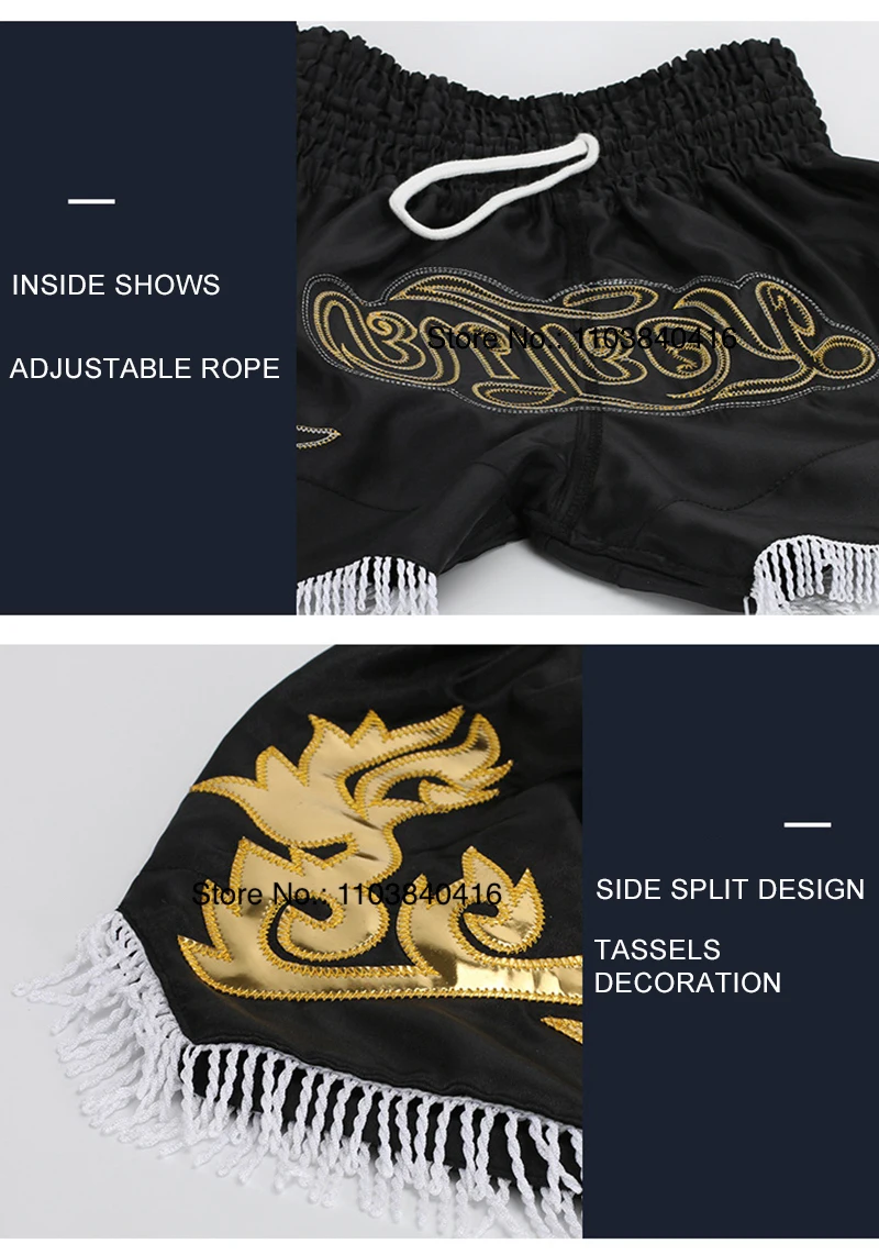 Short Muay Thai Tassels Boxing Shorts Satin Men's Women's Child MMA Martial Arts Boxeo Clothes Gym Cage Fight Kickboxing Pants
