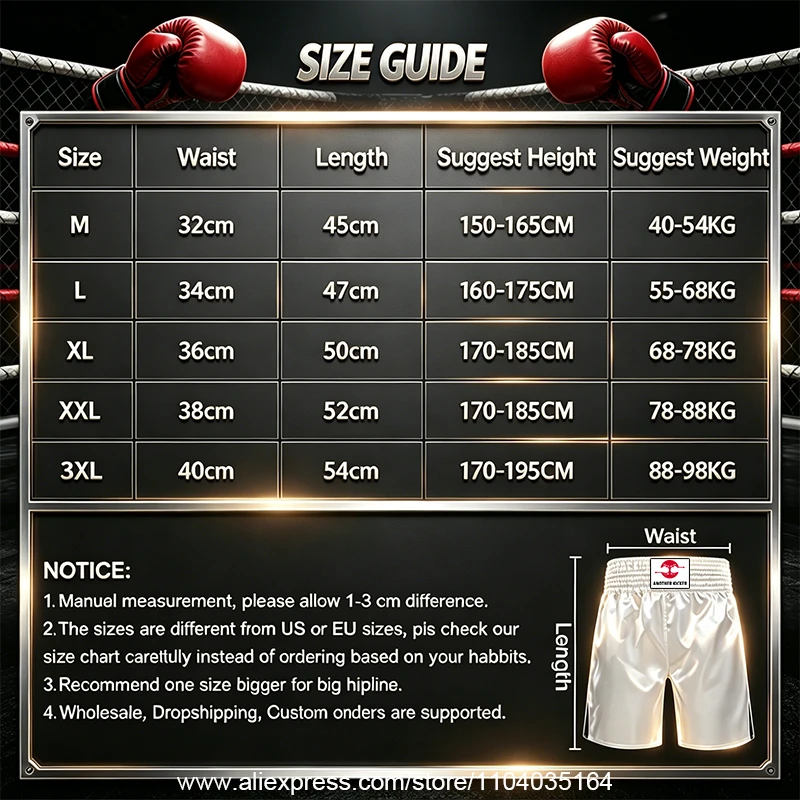 Red Boxing Trunks Quick Dry Satin Side Split Muay Thai Pants Martial Arts Kickboxing Fight Shorts Gym Combat Sport Training Wear
