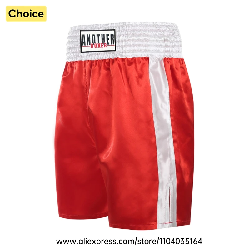 Red Boxing Trunks Quick Dry Satin Side Split Muay Thai Pants Martial Arts Kickboxing Fight Shorts Gym Combat Sport Training Wear