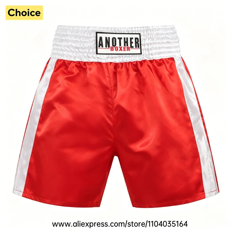 Red Boxing Trunks Quick Dry Satin Side Split Muay Thai Pants Martial Arts Kickboxing Fight Shorts Gym Combat Sport Training Wear