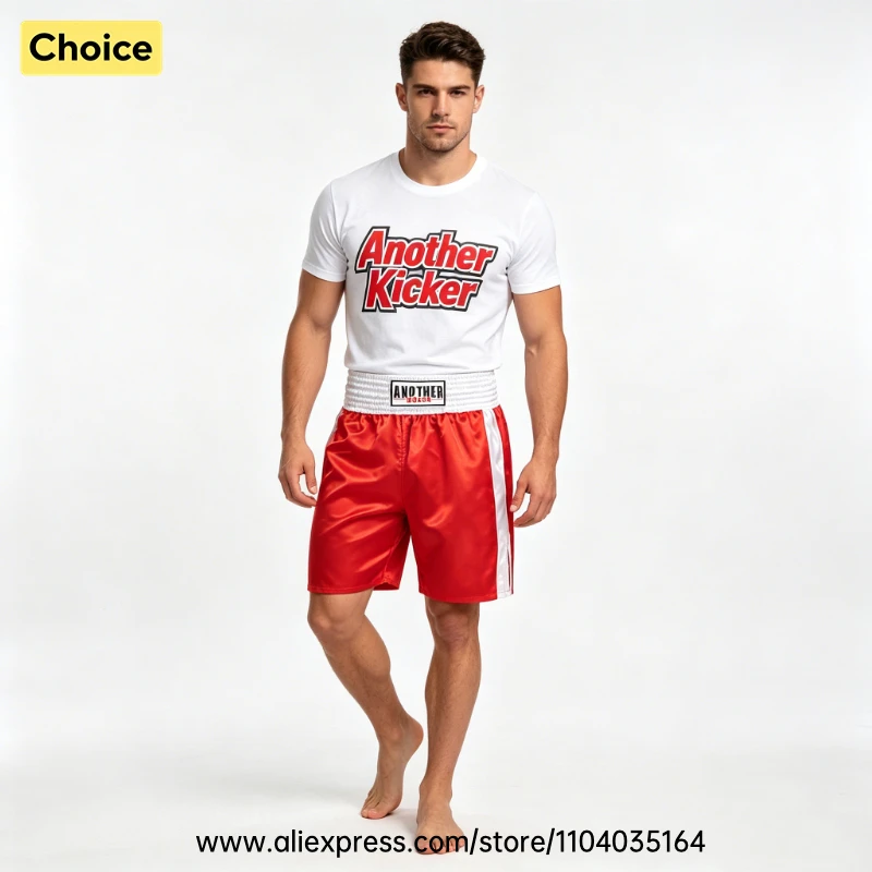 Red Boxing Trunks Quick Dry Satin Side Split Muay Thai Pants Martial Arts Kickboxing Fight Shorts Gym Combat Sport Training Wear