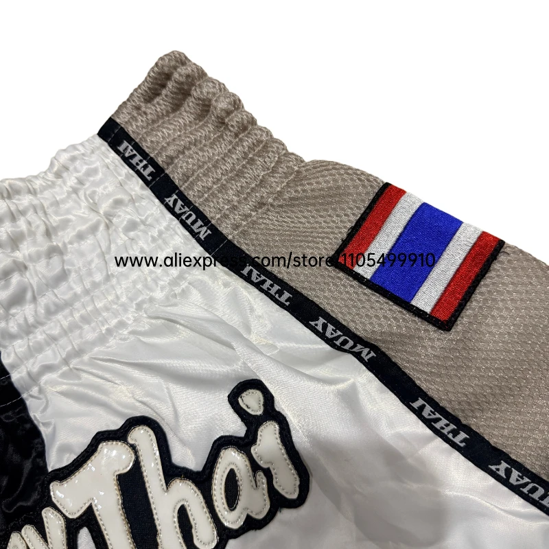 Plain Muay Thai Boxing Shorts Thailand Flag Embroidery Purple Kickboxing Fight Pants Men Women Kids Martial Arts Sparring Trunks