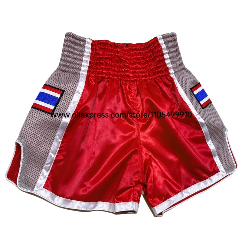 Plain Muay Thai Boxing Shorts Thailand Flag Embroidery Purple Kickboxing Fight Pants Men Women Kids Martial Arts Sparring Trunks