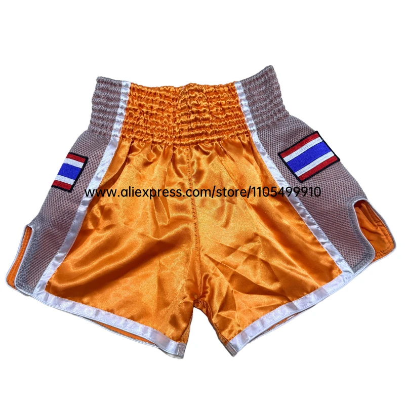 Plain Muay Thai Boxing Shorts Thailand Flag Embroidery Purple Kickboxing Fight Pants Men Women Kids Martial Arts Sparring Trunks