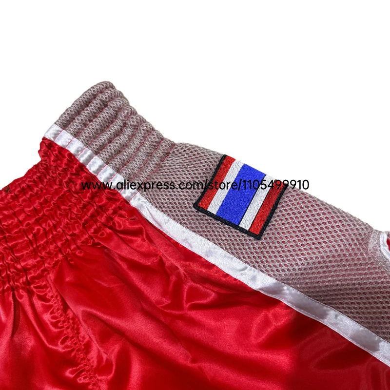Plain Muay Thai Boxing Shorts Thailand Flag Embroidery Purple Kickboxing Fight Pants Men Women Kids Martial Arts Sparring Trunks