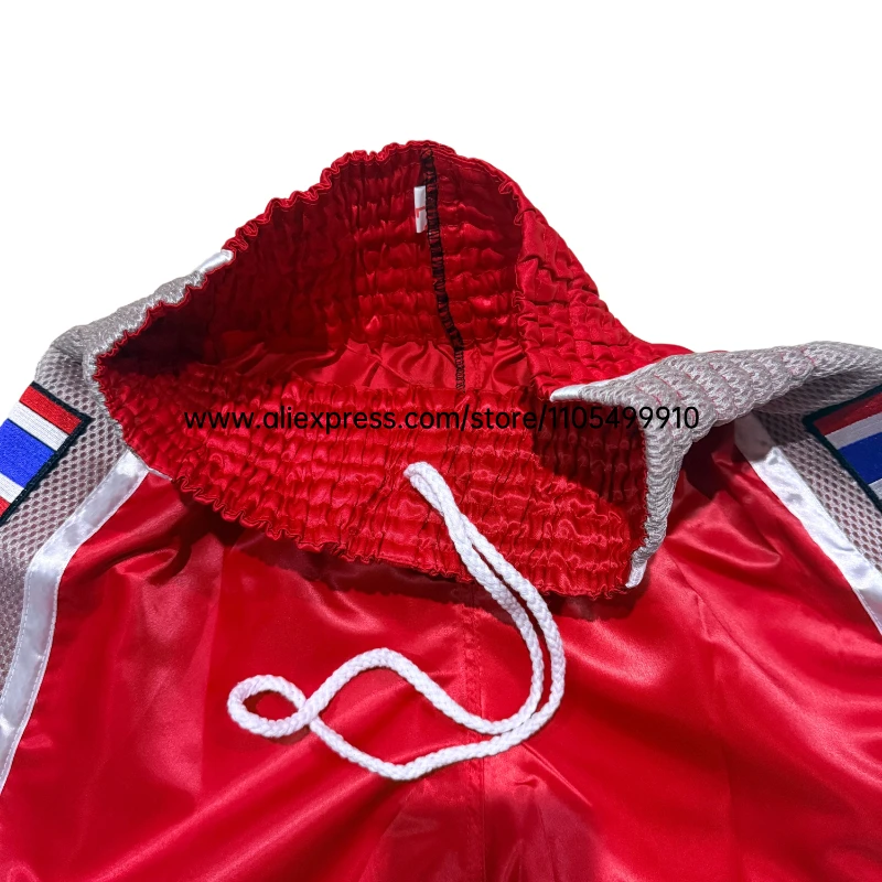 Plain Muay Thai Boxing Shorts Thailand Flag Embroidery Purple Kickboxing Fight Pants Men Women Kids Martial Arts Sparring Trunks