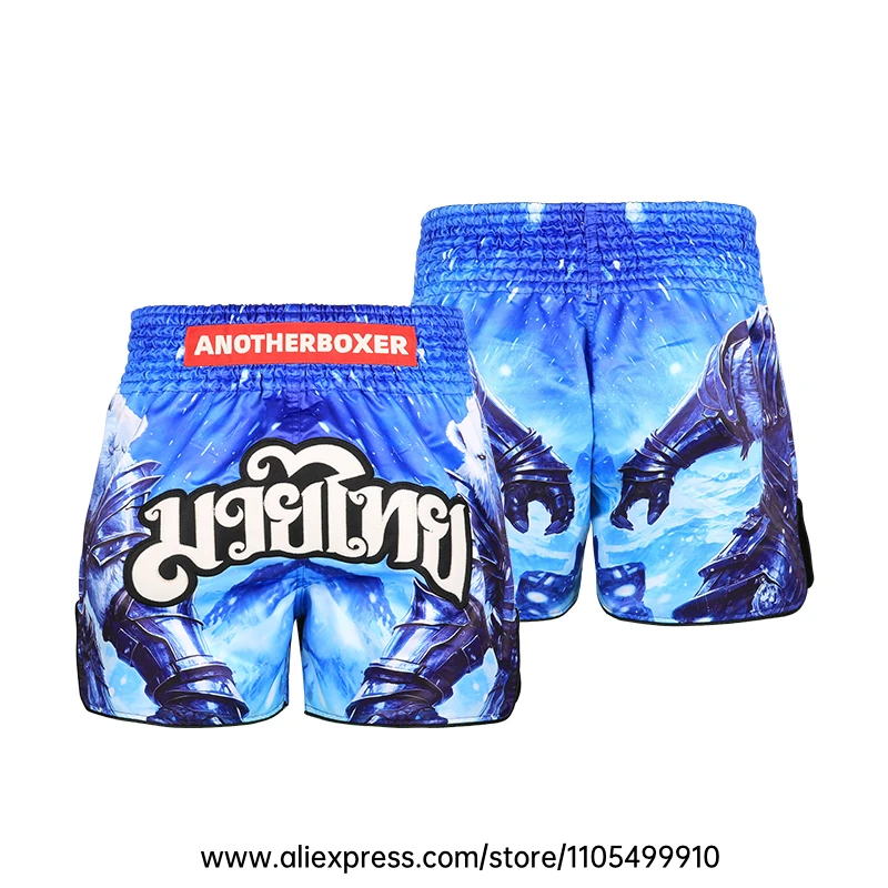 Men Women’s Muay Thai Boxing Shorts Blue Polar Bear Graphic Kickboxing Shorts Lightweight Satin Fight Shorts for Muay Thai MMA