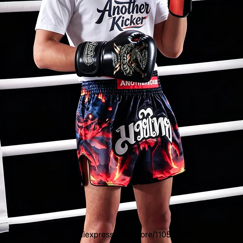 Men Women’s Muay Thai Boxing Shorts Blue Polar Bear Graphic Kickboxing Shorts Lightweight Satin Fight Shorts for Muay Thai MMA
