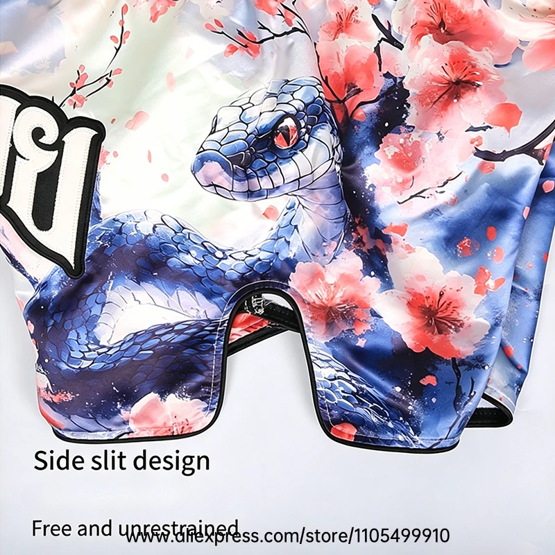 Men Women’s Muay Thai Boxing Shorts Blue Polar Bear Graphic Kickboxing Shorts Lightweight Satin Fight Shorts for Muay Thai MMA