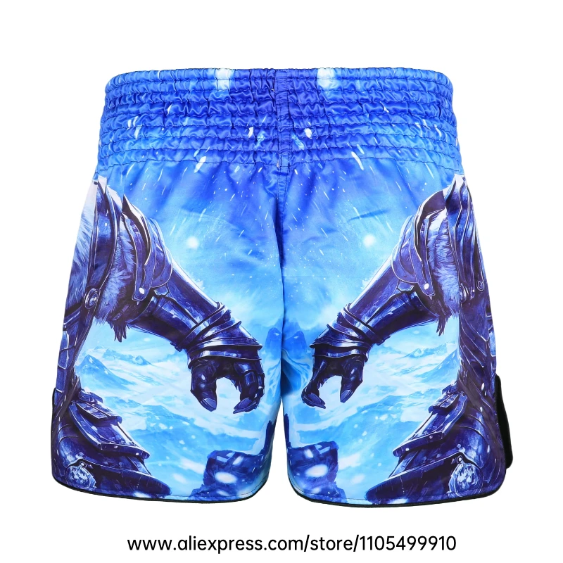 Men Women’s Muay Thai Boxing Shorts Blue Polar Bear Graphic Kickboxing Shorts Lightweight Satin Fight Shorts for Muay Thai MMA