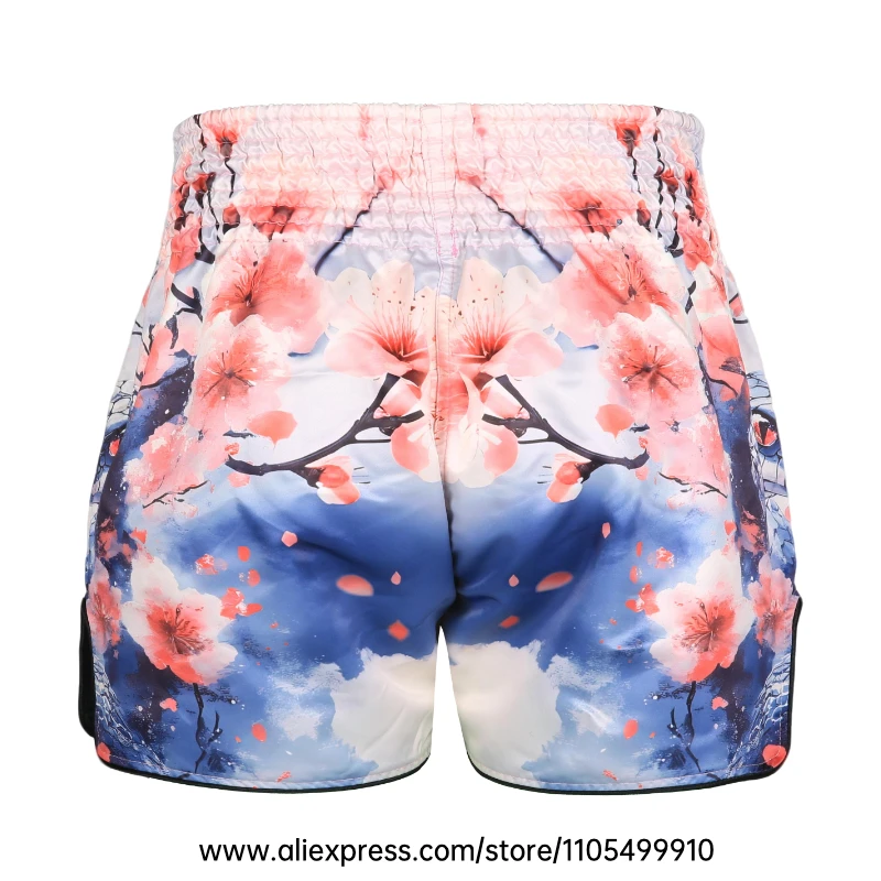 Men Women’s Muay Thai Boxing Shorts Blue Polar Bear Graphic Kickboxing Shorts Lightweight Satin Fight Shorts for Muay Thai MMA