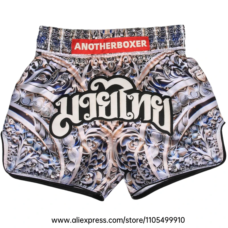 Men Women’s Muay Thai Boxing Shorts Blue Polar Bear Graphic Kickboxing Shorts Lightweight Satin Fight Shorts for Muay Thai MMA