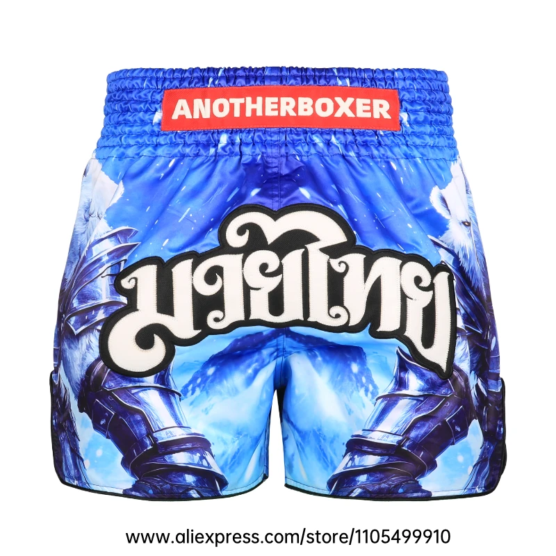 Men Women’s Muay Thai Boxing Shorts Blue Polar Bear Graphic Kickboxing Shorts Lightweight Satin Fight Shorts for Muay Thai MMA