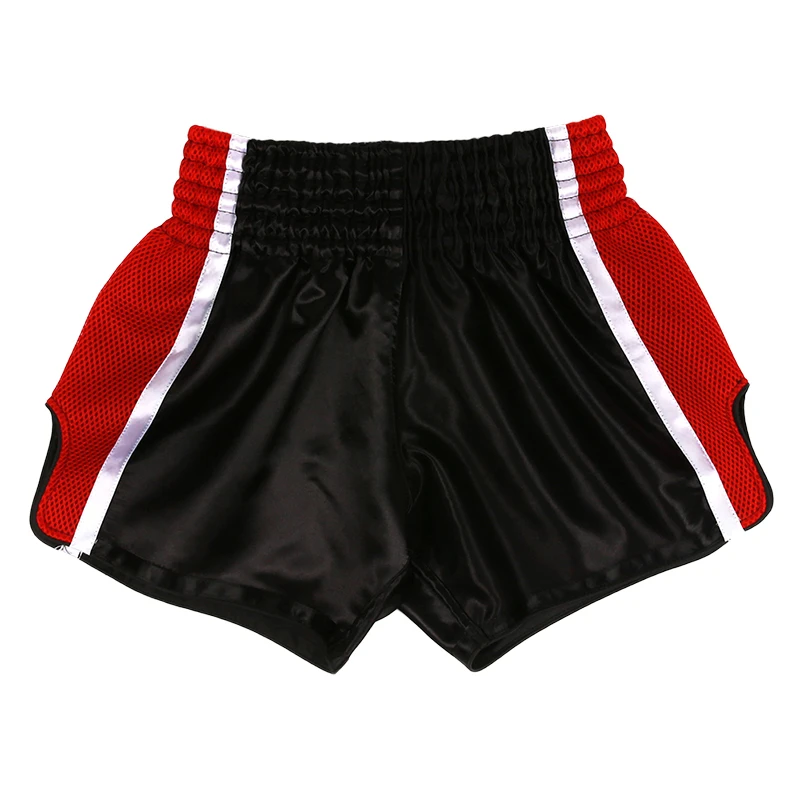 Adult Kids MMA Muay Thai Boxing Shorts Elastic Waist Satin Split Color Fight Shorts Mesh Side Thailand Flag Patch for Kickboxing