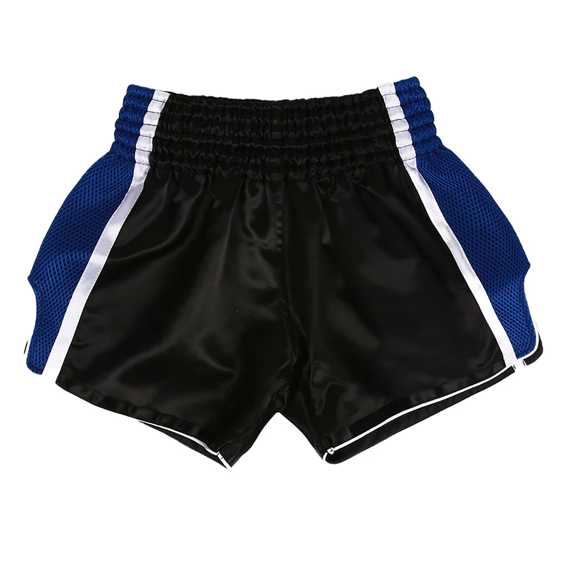 Adult Kids MMA Muay Thai Boxing Shorts Elastic Waist Satin Split Color Fight Shorts Mesh Side Thailand Flag Patch for Kickboxing