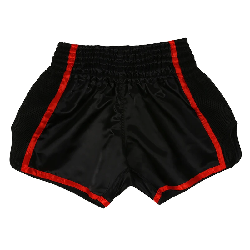 Adult Kids MMA Muay Thai Boxing Shorts Elastic Waist Satin Split Color Fight Shorts Mesh Side Thailand Flag Patch for Kickboxing