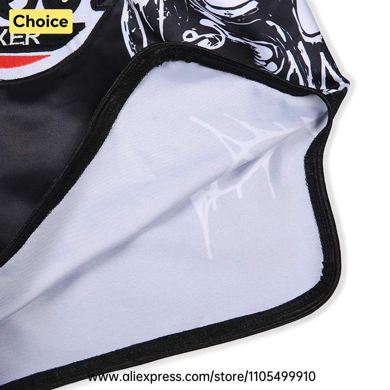 Lightweight Muay Thai Shorts Elastic Waist Side Split Graphic Fight Trunks Unisex Men Women White Satin Boxing Kickboxing Pants