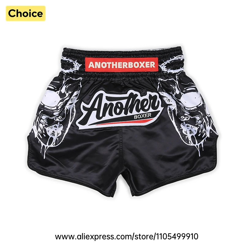 Lightweight Muay Thai Shorts Elastic Waist Side Split Graphic Fight Trunks Unisex Men Women White Satin Boxing Kickboxing Pants