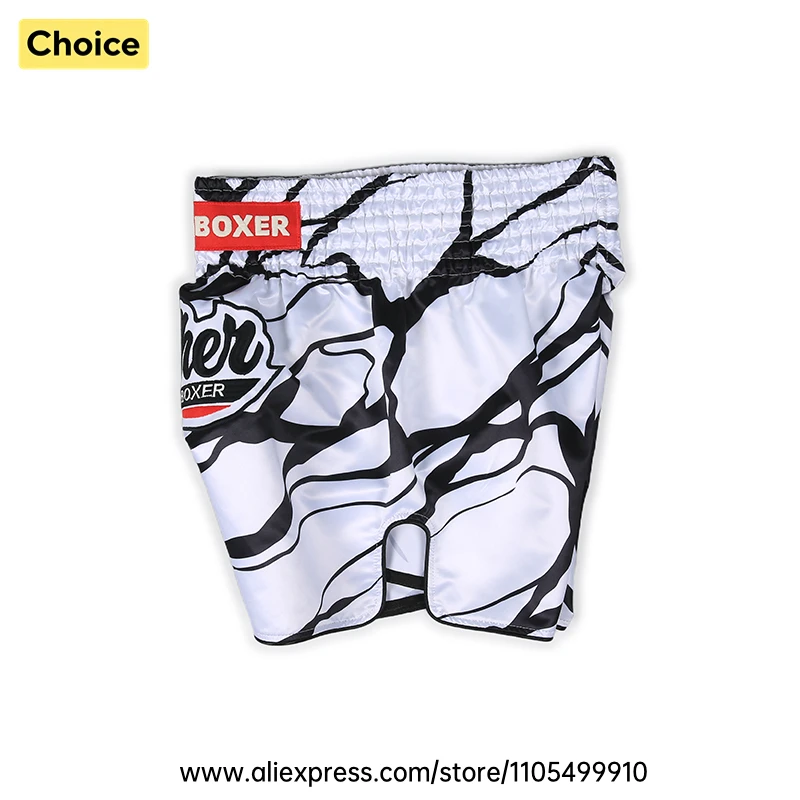 Lightweight Muay Thai Shorts Elastic Waist Side Split Graphic Fight Trunks Unisex Men Women White Satin Boxing Kickboxing Pants