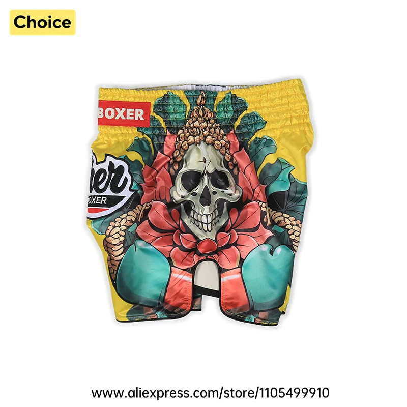 Lightweight Muay Thai Shorts Elastic Waist Side Split Graphic Fight Trunks Unisex Men Women White Satin Boxing Kickboxing Pants