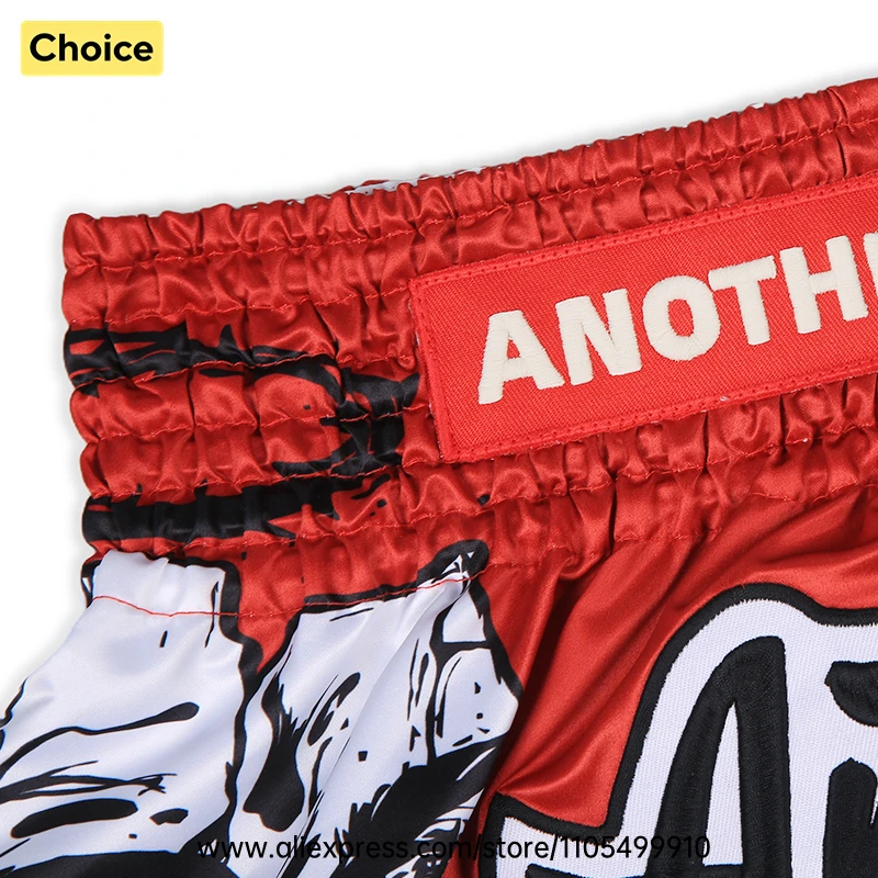 Lightweight Muay Thai Shorts Elastic Waist Side Split Graphic Fight Trunks Unisex Men Women White Satin Boxing Kickboxing Pants