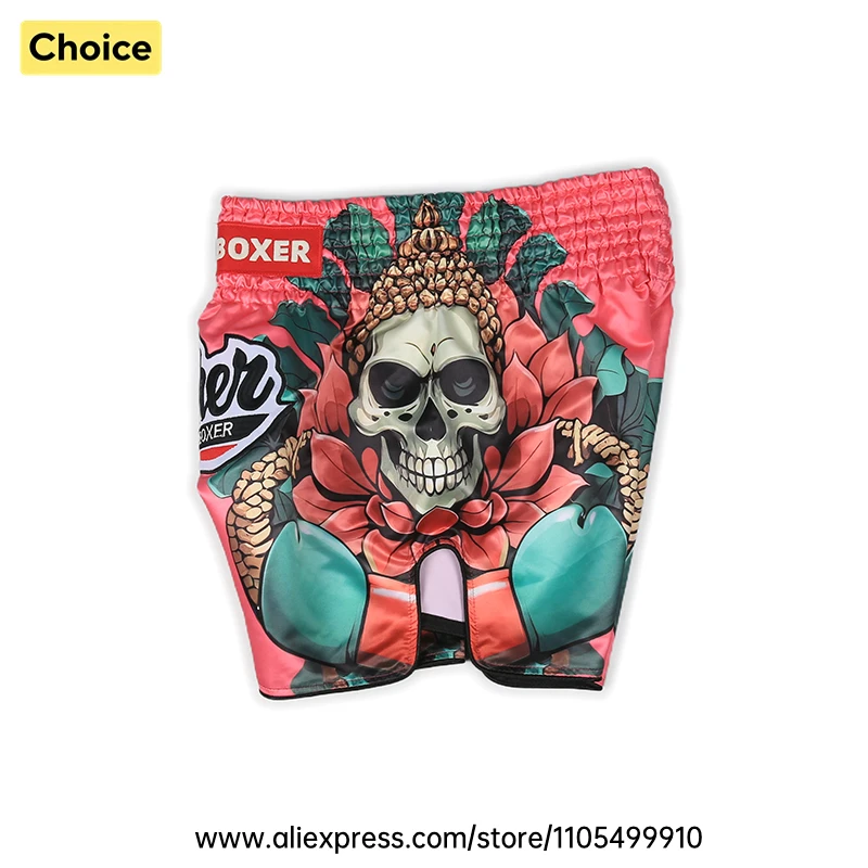 Lightweight Muay Thai Shorts Elastic Waist Side Split Graphic Fight Trunks Unisex Men Women White Satin Boxing Kickboxing Pants