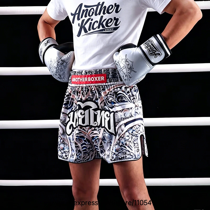 Muay Thai Boxing Shorts Men Women Youth Forest Tree Print Kickboxing Shorts Satin Fight Shorts for Gym Training MMA Sparring