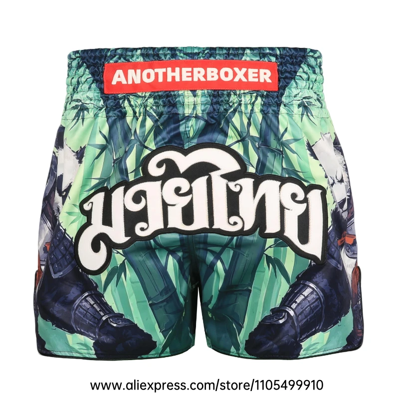 Muay Thai Boxing Shorts Men Women Youth Forest Tree Print Kickboxing Shorts Satin Fight Shorts for Gym Training MMA Sparring