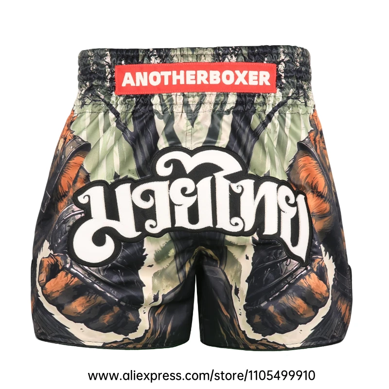 Muay Thai Boxing Shorts Men Women Youth Forest Tree Print Kickboxing Shorts Satin Fight Shorts for Gym Training MMA Sparring