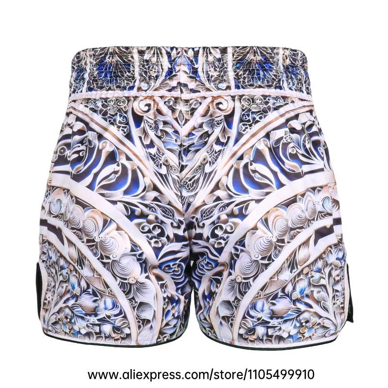 Muay Thai Boxing Shorts Men Women Youth Forest Tree Print Kickboxing Shorts Satin Fight Shorts for Gym Training MMA Sparring