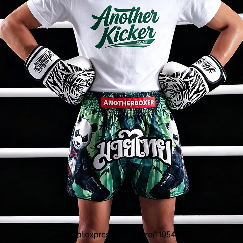 Muay Thai Boxing Shorts Men Women Youth Forest Tree Print Kickboxing Shorts Satin Fight Shorts for Gym Training MMA Sparring