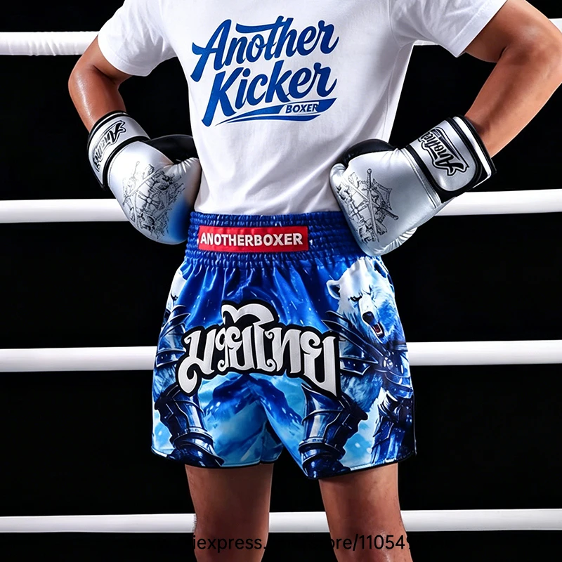 Muay Thai Boxing Shorts Men Women Youth Forest Tree Print Kickboxing Shorts Satin Fight Shorts for Gym Training MMA Sparring