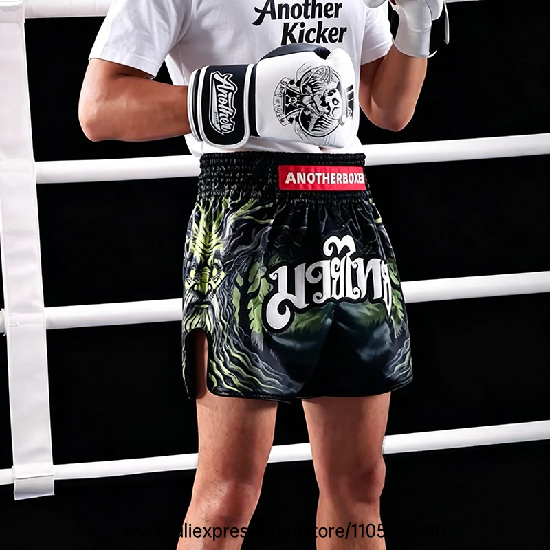 Muay Thai Boxing Shorts Men Women Youth Forest Tree Print Kickboxing Shorts Satin Fight Shorts for Gym Training MMA Sparring