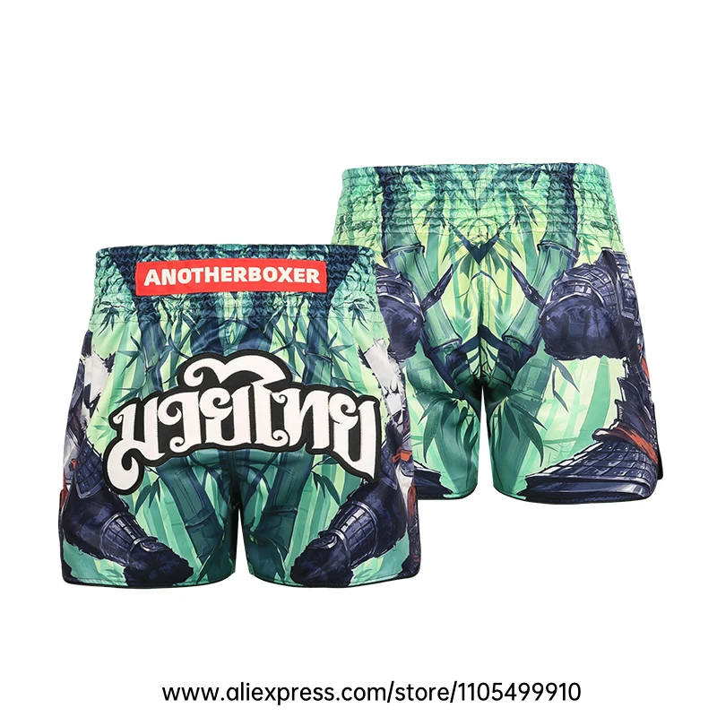 Muay Thai Boxing Shorts Men Women Youth Forest Tree Print Kickboxing Shorts Satin Fight Shorts for Gym Training MMA Sparring