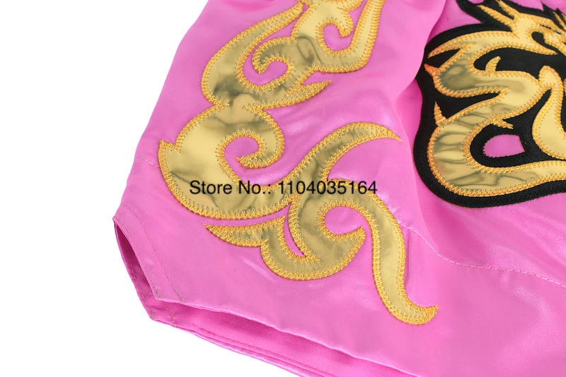 Shorts for Thai Boxing Embroidery Muay Thai Pants Men Women Kids Embroidery Satin Sparring Kickboxing Cage Fighting Shorts Pink