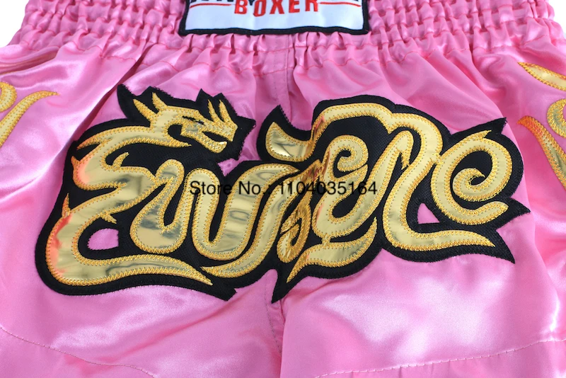 Shorts for Thai Boxing Embroidery Muay Thai Pants Men Women Kids Embroidery Satin Sparring Kickboxing Cage Fighting Shorts Pink