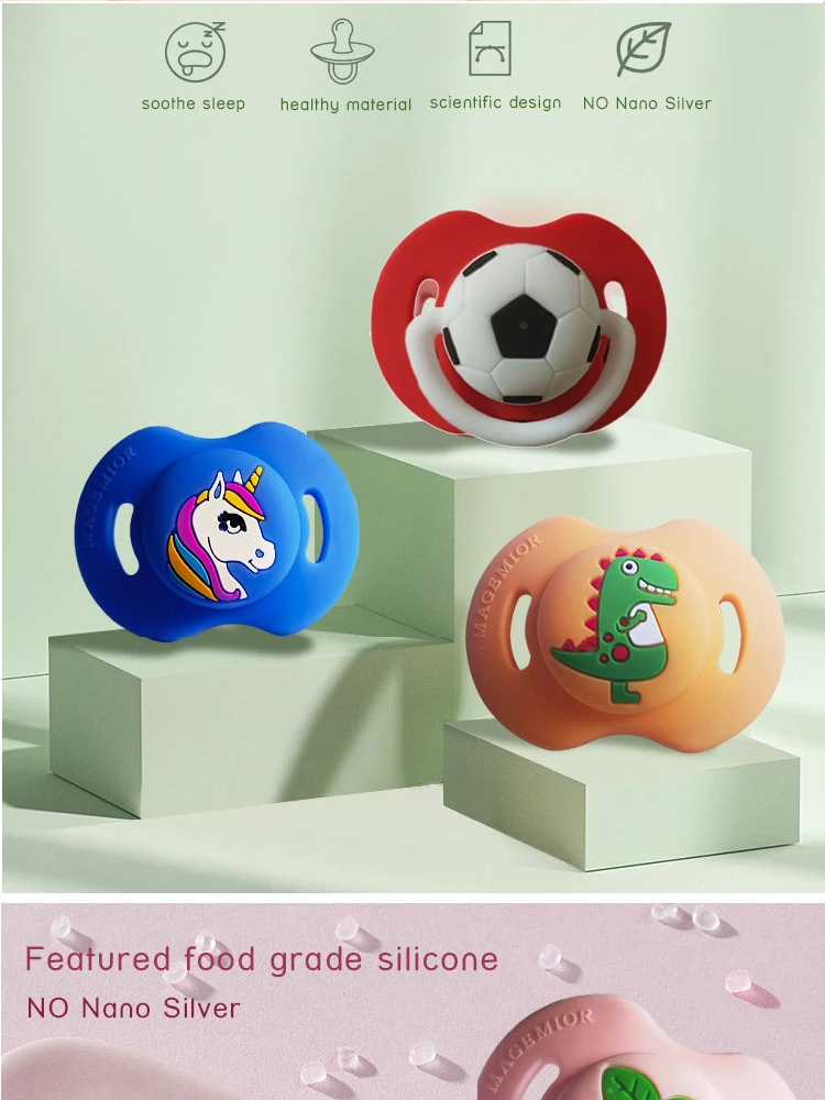 Silicone Funny Nipple Football Pacifier Baby Soother Toddler Orthodontic Nipples Cute Pattern Teether Feeding No Nano Silver