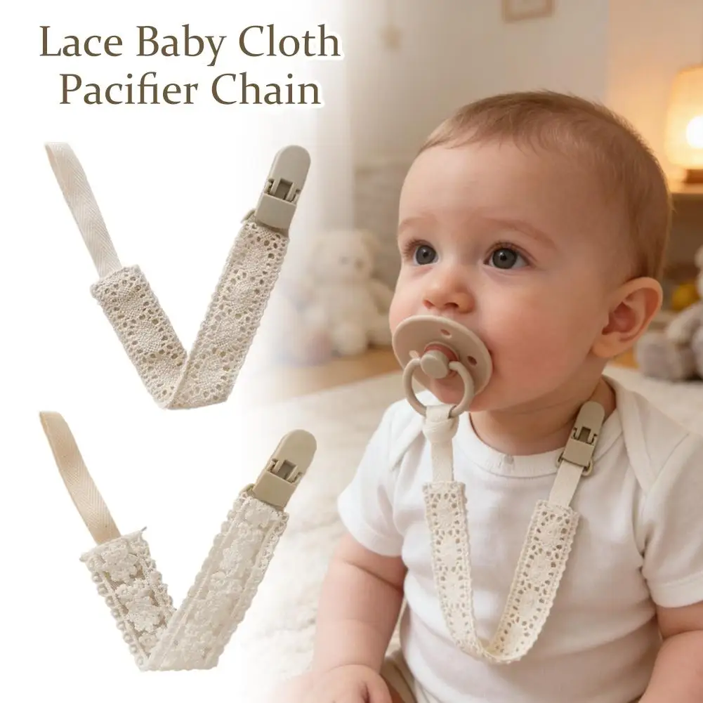 Vintage Lace Pacifier Clip for Baby Soft Anti-Drop Soother Strap with Secure Clip Newborn Teething Toy Leash Baby Shower Gift