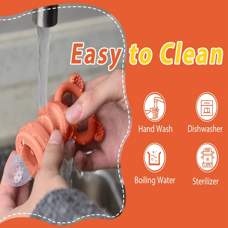 Baby Teething Relief Toy with Tray Replacement Pacifiers Breast Milk Ice Pop Molds Silicone Baby Fruit Feeder BPA-Free