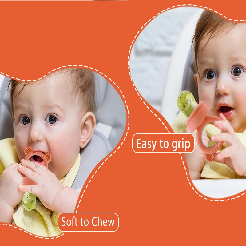 Baby Teething Relief Toy with Tray Replacement Pacifiers Breast Milk Ice Pop Molds Silicone Baby Fruit Feeder BPA-Free
