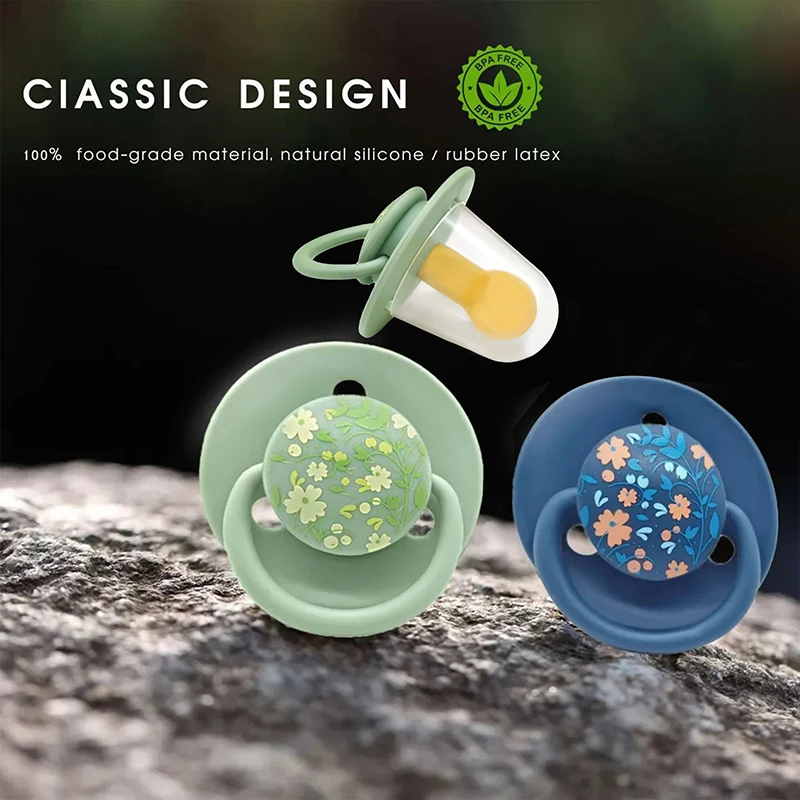 1PC 0-3 Year Old Imitation Breast Milk Macaron Color Printed Natural Latex Pacifier Small Flower Shape Dust Lid Gift For Babies