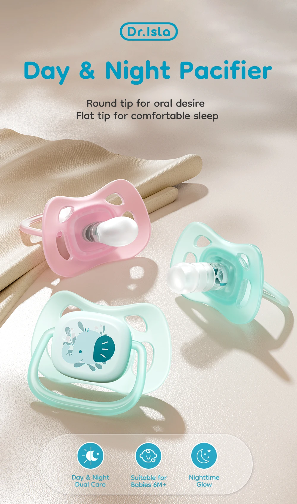 MAMIJOY Baby Pacifier Day & Night 2PCS Food Grade Silicone BPA-Free Glow in Dark with Storage Box for 6+ Month Newborn UA20