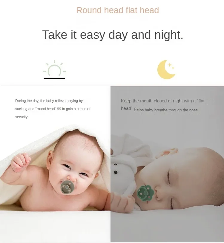 Baby Soothers Two-color Round Head Flat Head Day and Night Bites Food-grade Liquid Silicone Baby Pacifier