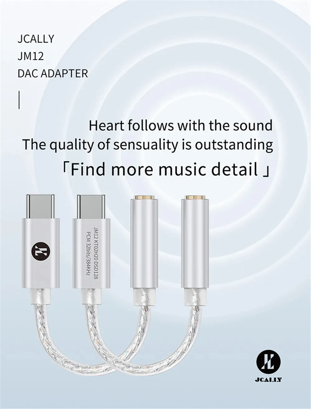 JCALLY JM12 Digital Audio Adapter Type-C to 3.5mm Converter HIFI Sound DAC Chip Headphone Amplifier for Phone PC Adapter Cable