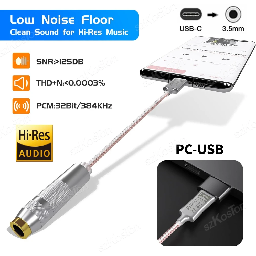 CX31993 HiFi USB Type C To 3.5mm Headphone Amplifier DAC Audio Decoder IEM AMP Mobile Phone Adapter Type-C Converter 32b/384kHz