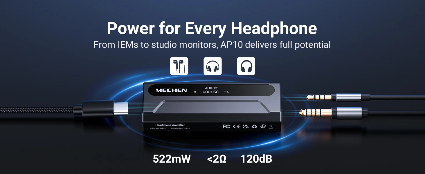 USB-C to AUX DAC Amp 3.5mm+4.4mm Hi-Res ES9028Q2M DSD256，For iPhone 15/16/17 Pro & Android