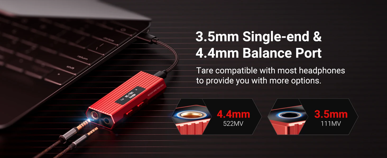USB-C to AUX DAC Amp 3.5mm+4.4mm Hi-Res ES9028Q2M DSD256，For iPhone 15/16/17 Pro & Android