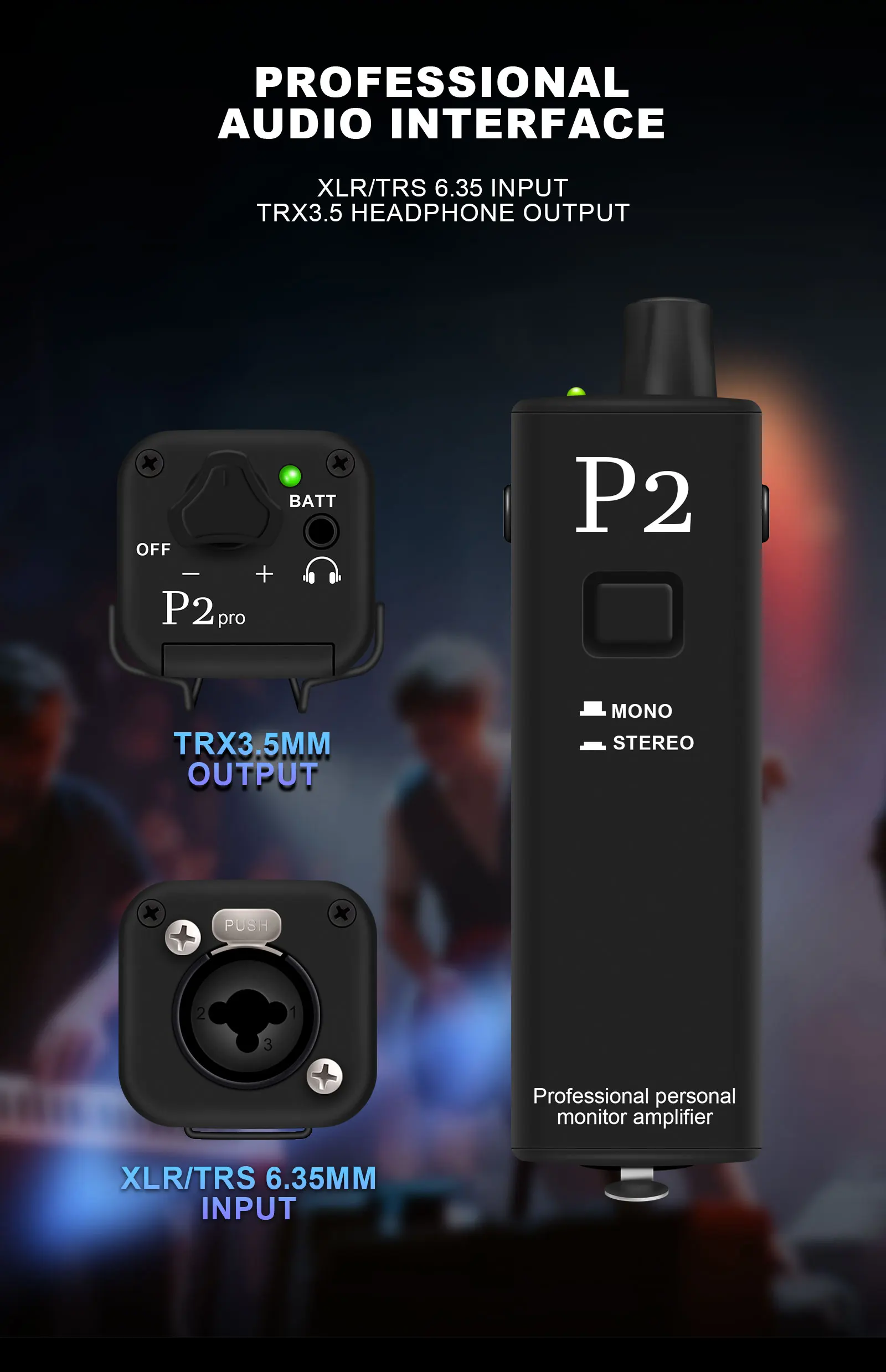 P2 Portable In-Ear Monitor Amplifier, Headphone Amp Na May XLR At TRS Input, 3.5mm Output